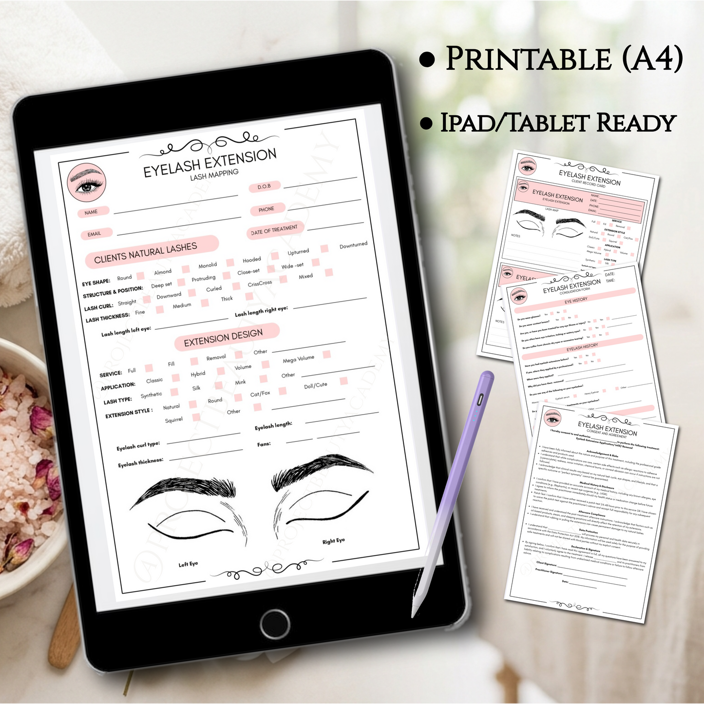 Ultimate Eyelash Extension Bundle | 14-Page Pink & Black/White Editions | Complete Lash Artist Form Set