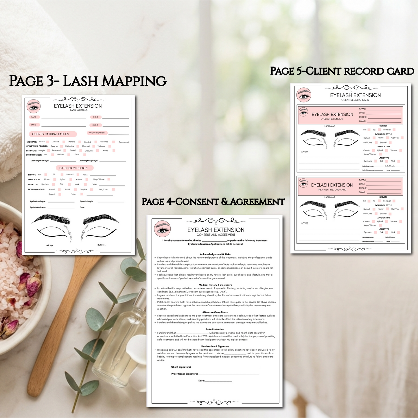 Ultimate Eyelash Extension Bundle | 14-Page Pink & Black/White Editions | Complete Lash Artist Form Set