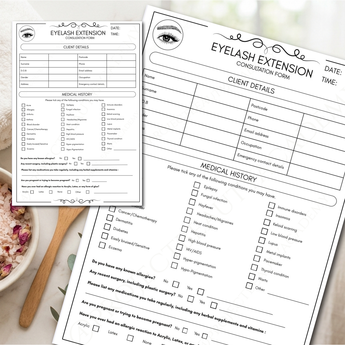 Black & White Eyelash Extension Forms | 7-Page Ink-Friendly Lash Artist Bundle | Digital Download