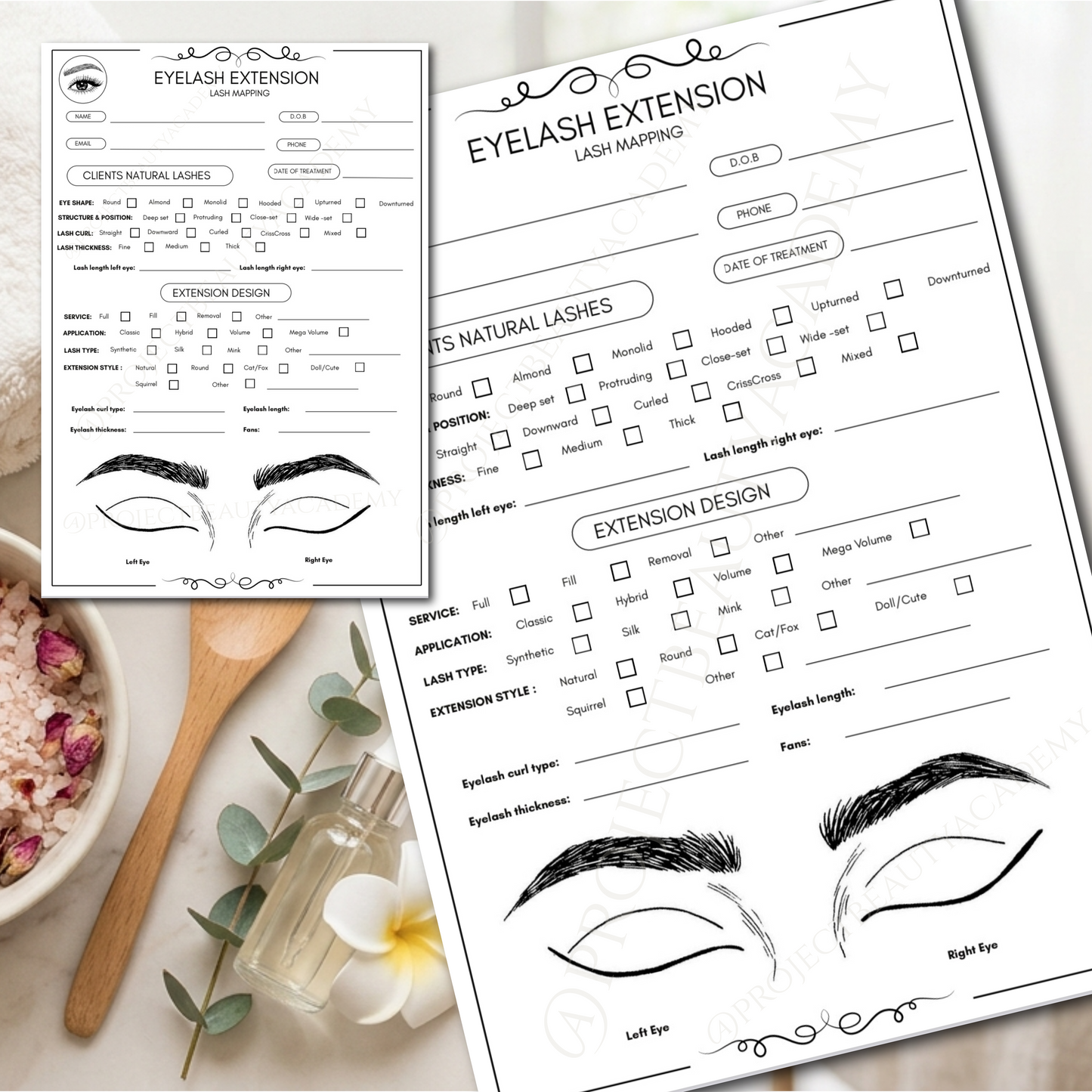Black & White Eyelash Extension Forms | 7-Page Ink-Friendly Lash Artist Bundle | Digital Download