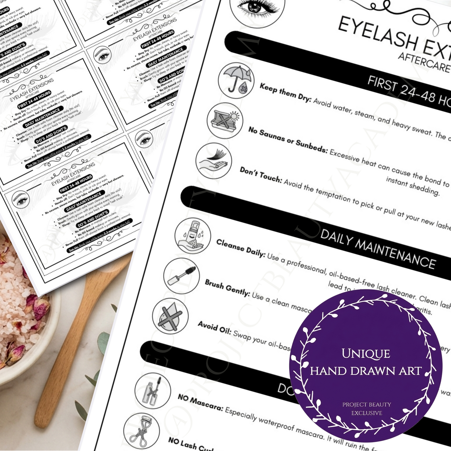 Black & White Eyelash Extension Forms | 7-Page Ink-Friendly Lash Artist Bundle | Digital Download