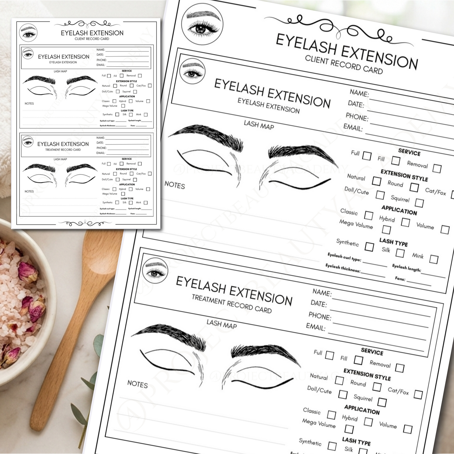 Black & White Eyelash Extension Forms | 7-Page Ink-Friendly Lash Artist Bundle | Digital Download