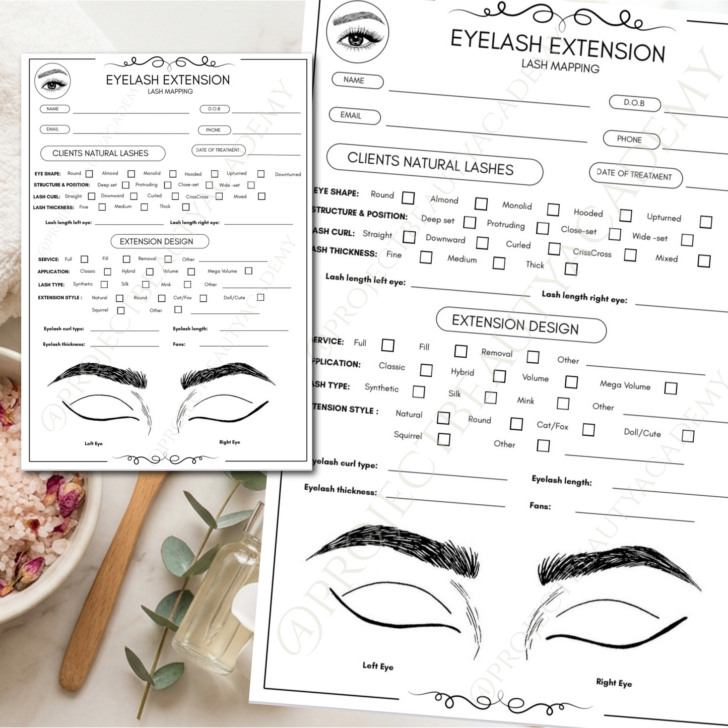 Black & White Eyelash Extension Forms | 7-Page Ink-Friendly Lash Artist Bundle | Digital Download