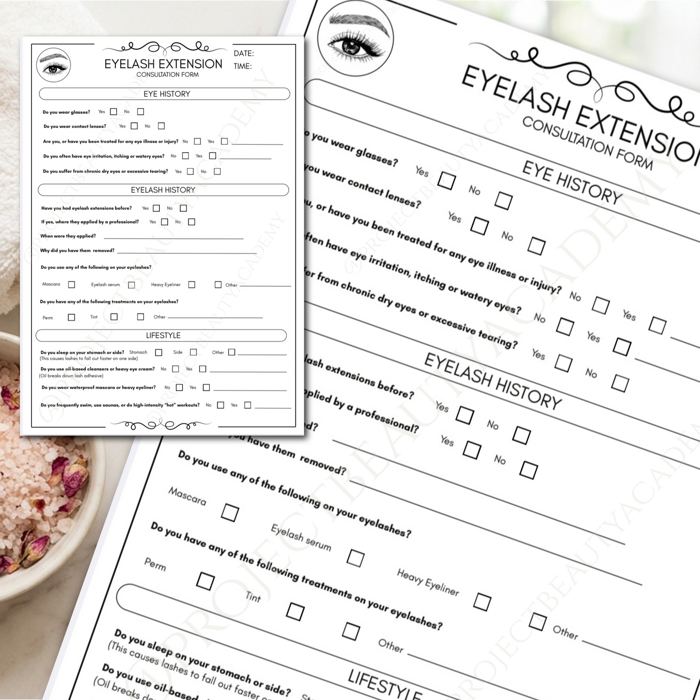 Black & White Eyelash Extension Forms | 7-Page Ink-Friendly Lash Artist Bundle | Digital Download