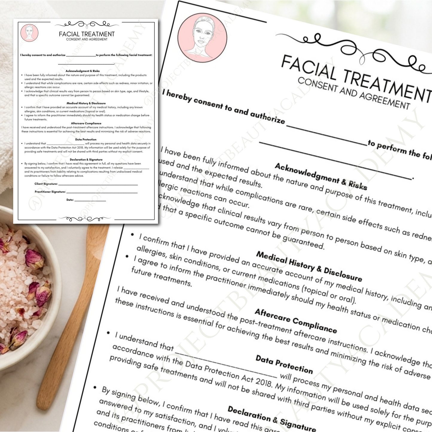 Facial Treatment Forms Bundle | 6-Page Pink Esthetician Consultation & Skin Analysis | Digital Download