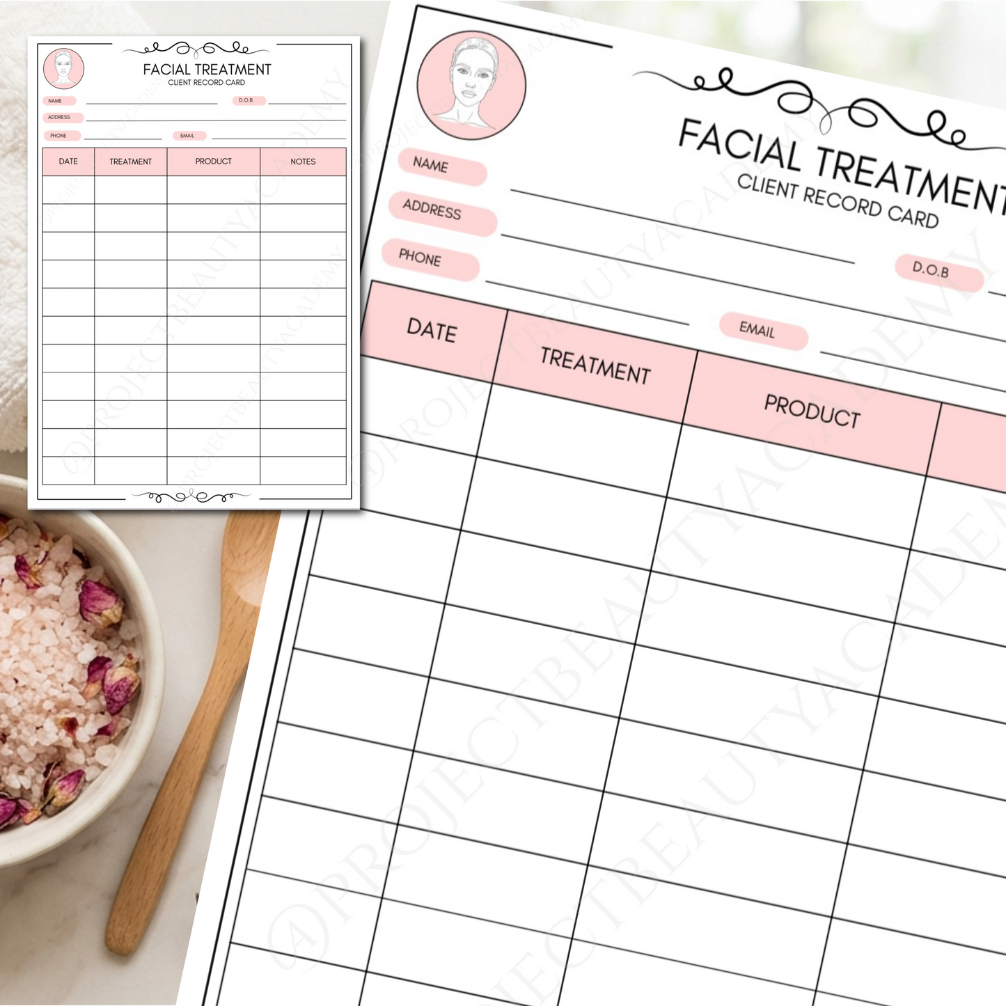 Facial Treatment Forms Bundle | 6-Page Pink Esthetician Consultation & Skin Analysis | Digital Download
