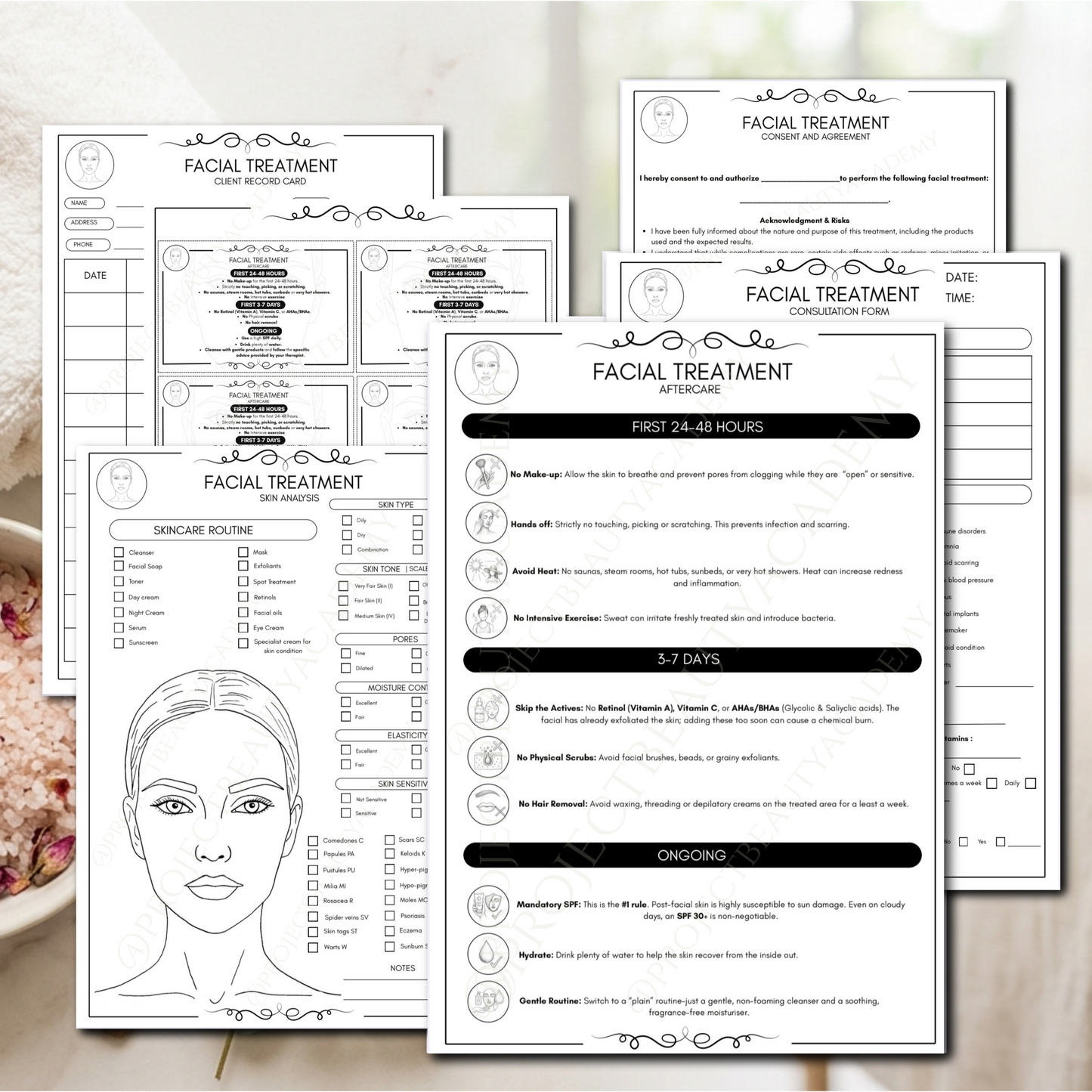 Ultimate Facial Treatment Bundle | 12-Page Pink & Black/White Esthetician Forms | Skincare Consultation & Consent