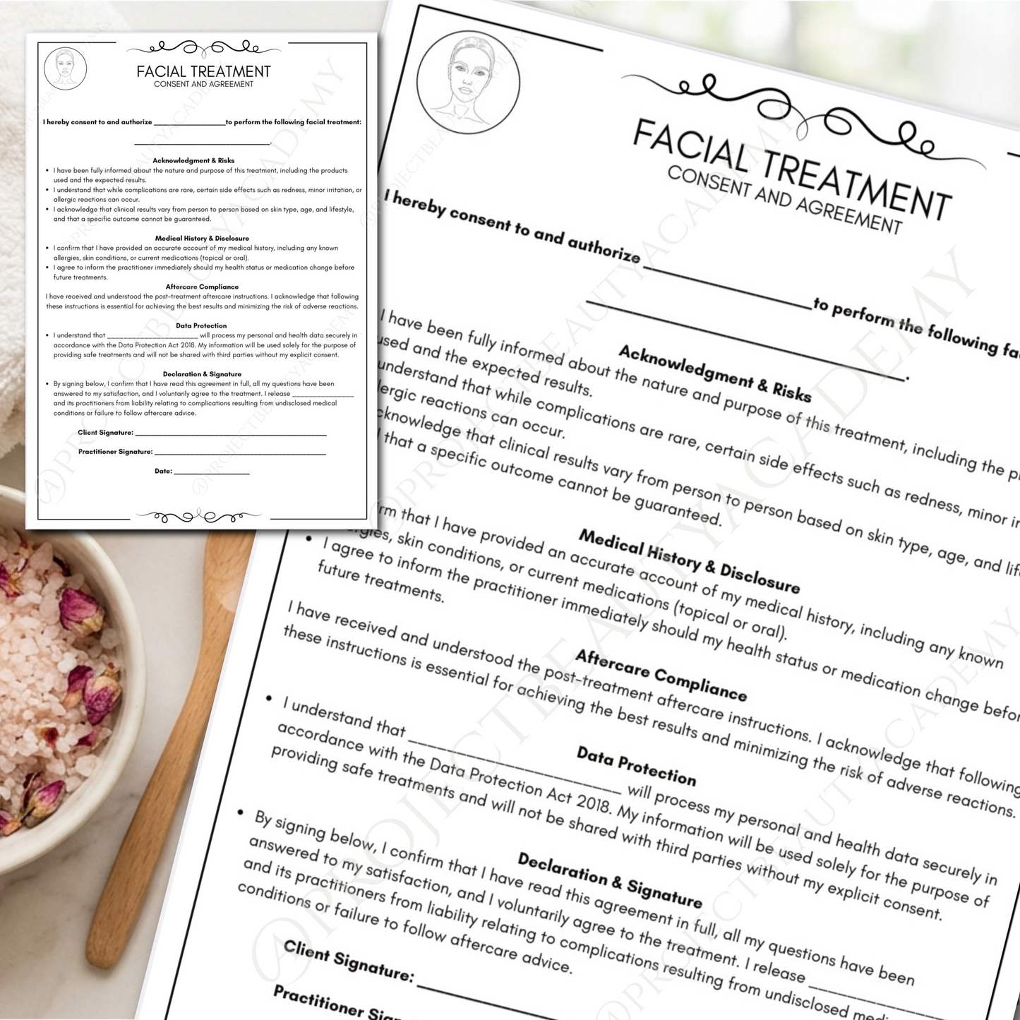 Black & White Facial Treatment Forms | 6-Page Ink-Friendly Esthetician Bundle | Digital Download