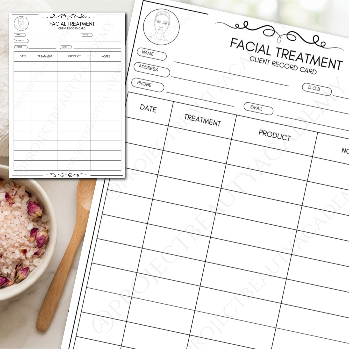 Black & White Facial Treatment Forms | 6-Page Ink-Friendly Esthetician Bundle | Digital Download