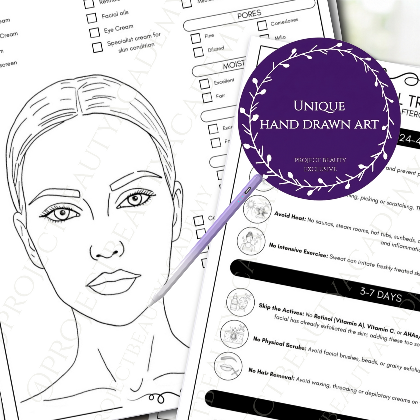 Black & White Facial Treatment Forms | 6-Page Ink-Friendly Esthetician Bundle | Digital Download