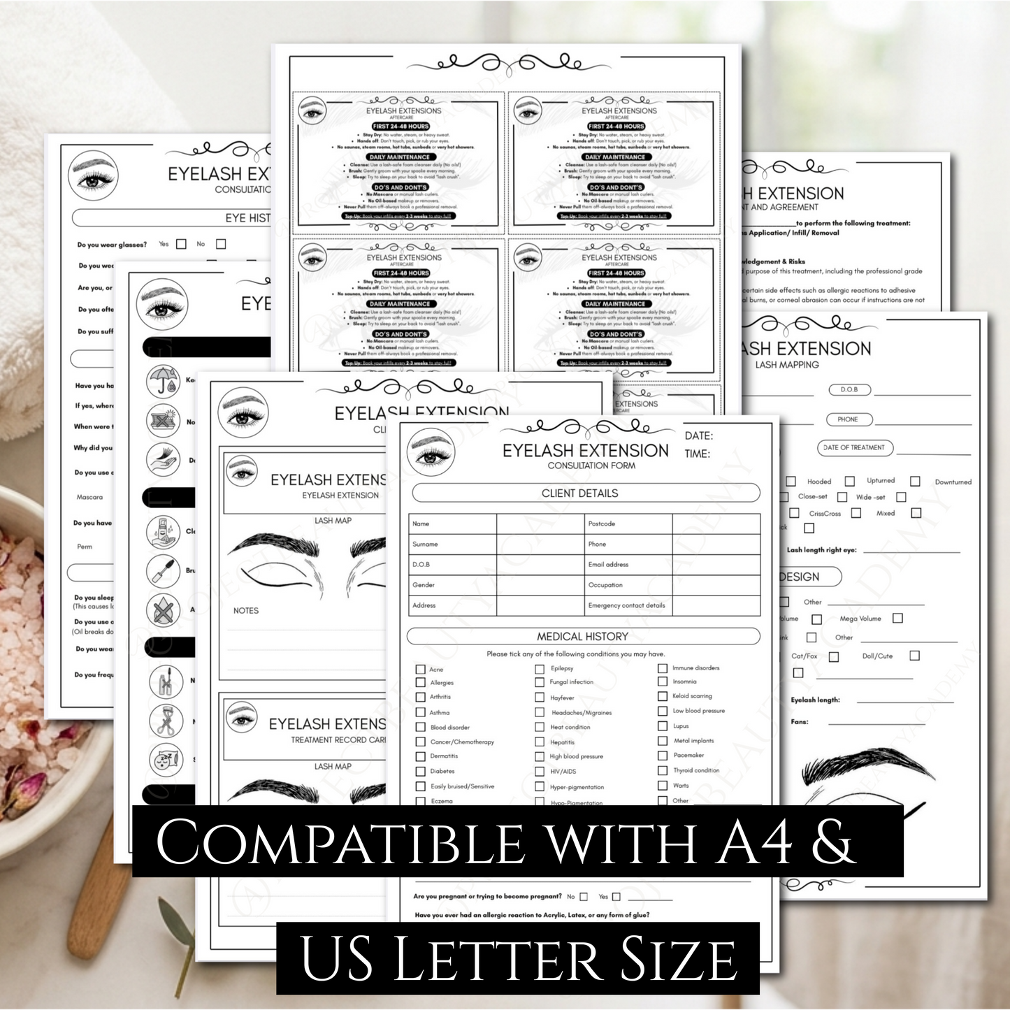 Ultimate Eyelash Extension Bundle | 14-Page Pink & Black/White Editions | Complete Lash Artist Form Set