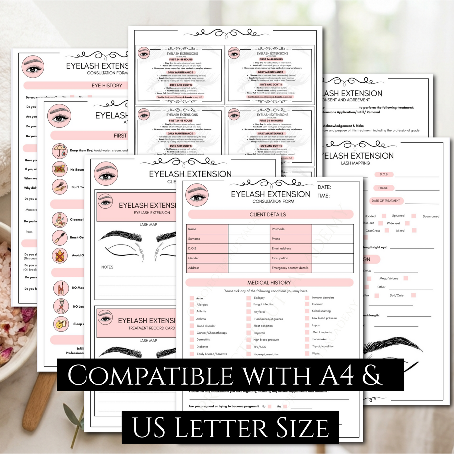 Eyelash Extension Forms Bundle | 7-Page Lash Artist Consultation, Consent & Mapping Forms | Digital Download