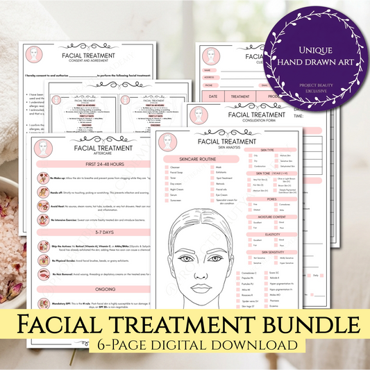 Facial Treatment Forms Bundle | 6-Page Pink Esthetician Consultation & Skin Analysis | Digital Download