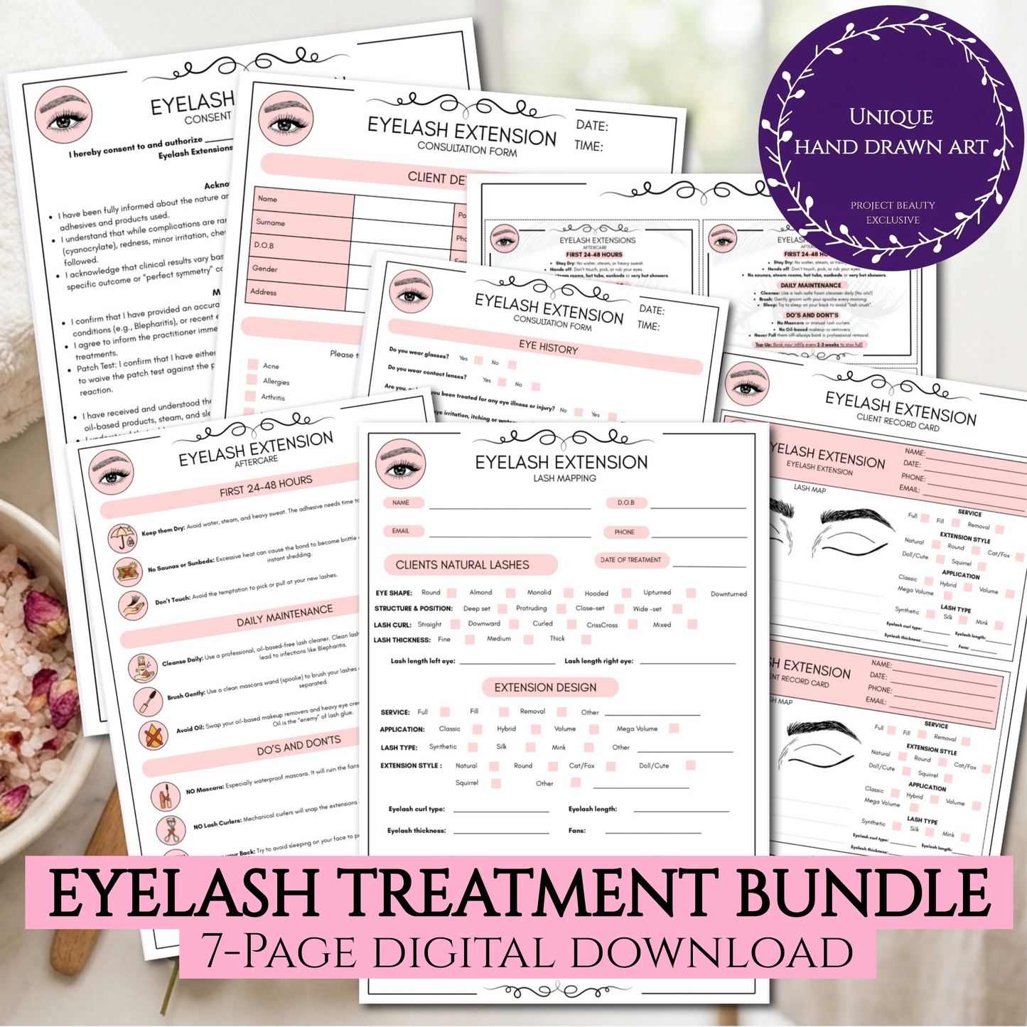 Eyelash Extension Forms Bundle | 7-Page Lash Artist Consultation, Consent & Mapping Forms | Digital Download
