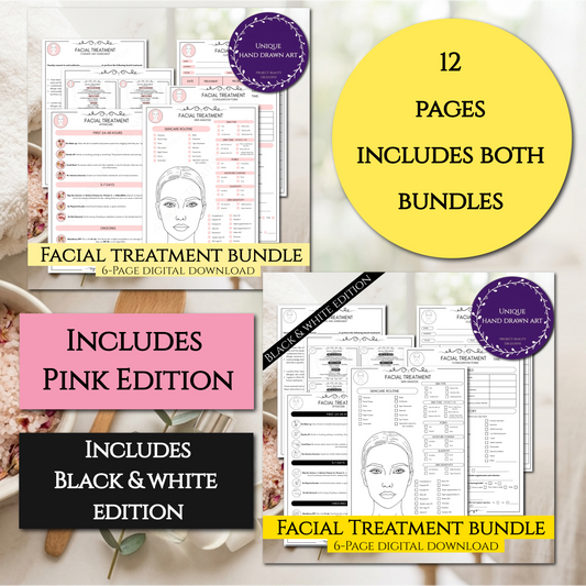 Ultimate Facial Treatment Bundle | 12-Page Pink & Black/White Esthetician Forms | Skincare Consultation & Consent