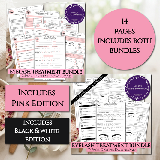 Ultimate Eyelash Extension Bundle | 14-Page Pink & Black/White Editions | Complete Lash Artist Form Set